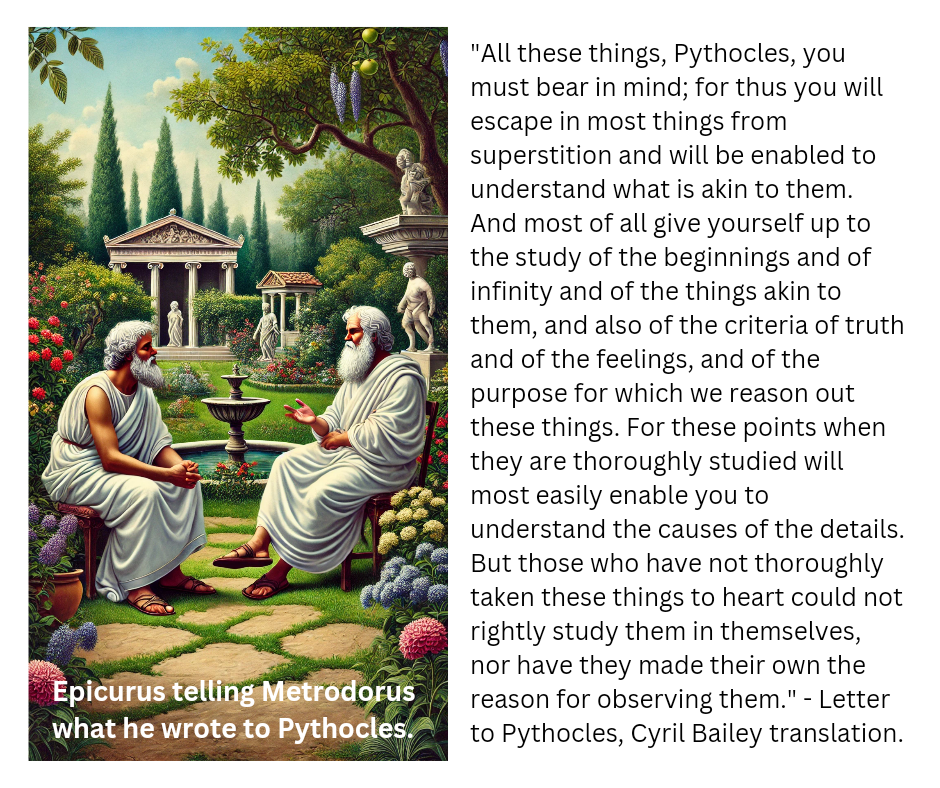 Epicurus telling Metrodorus what he wrote to Pythocles