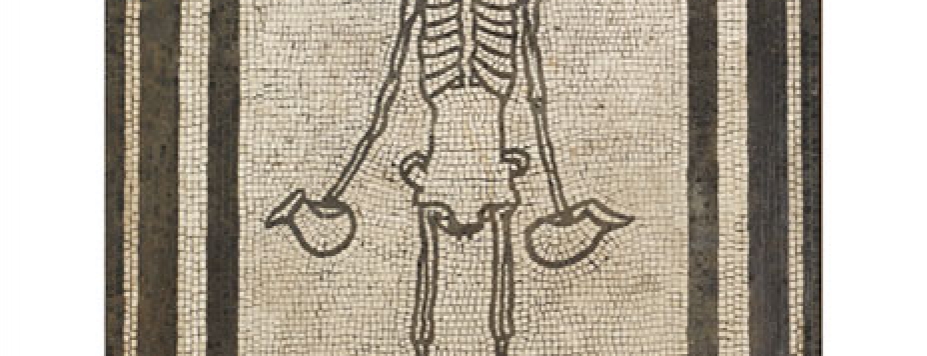 Mosaic Showing A Skeleton Holding Two Wine Jugs Askoi Brimus467 Productlarge